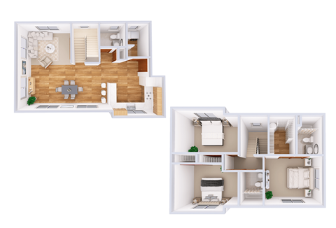 Floor plan for 4 beds, 2 baths, 1543 sqft